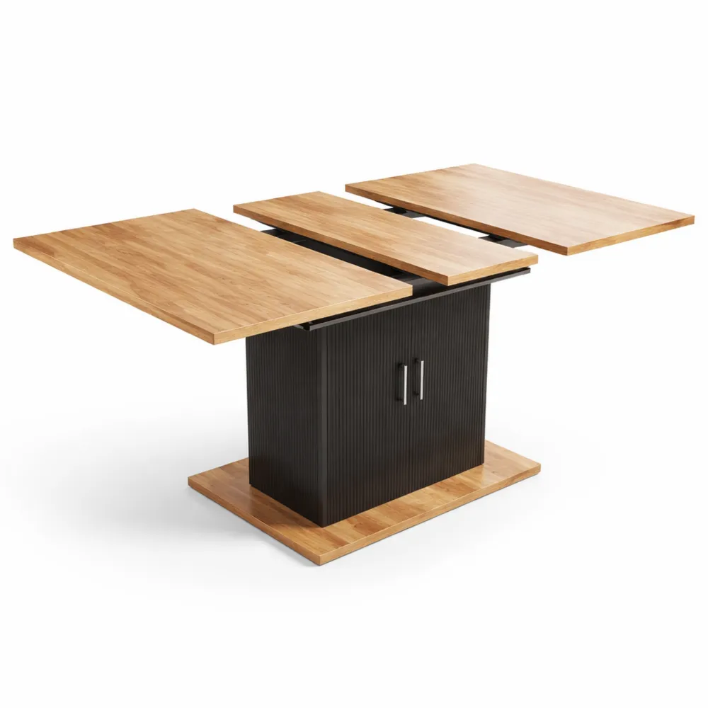 Moderner ausziehbarer Esstisch mit Ablageebenen, Schwarz