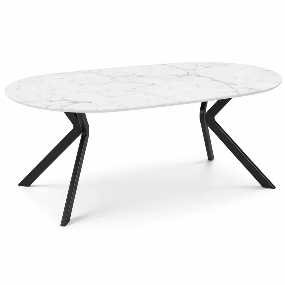 Runder Esstisch ausziehbar für 4-10 Personen, Schwarz und Holz, Marmor-Effekt