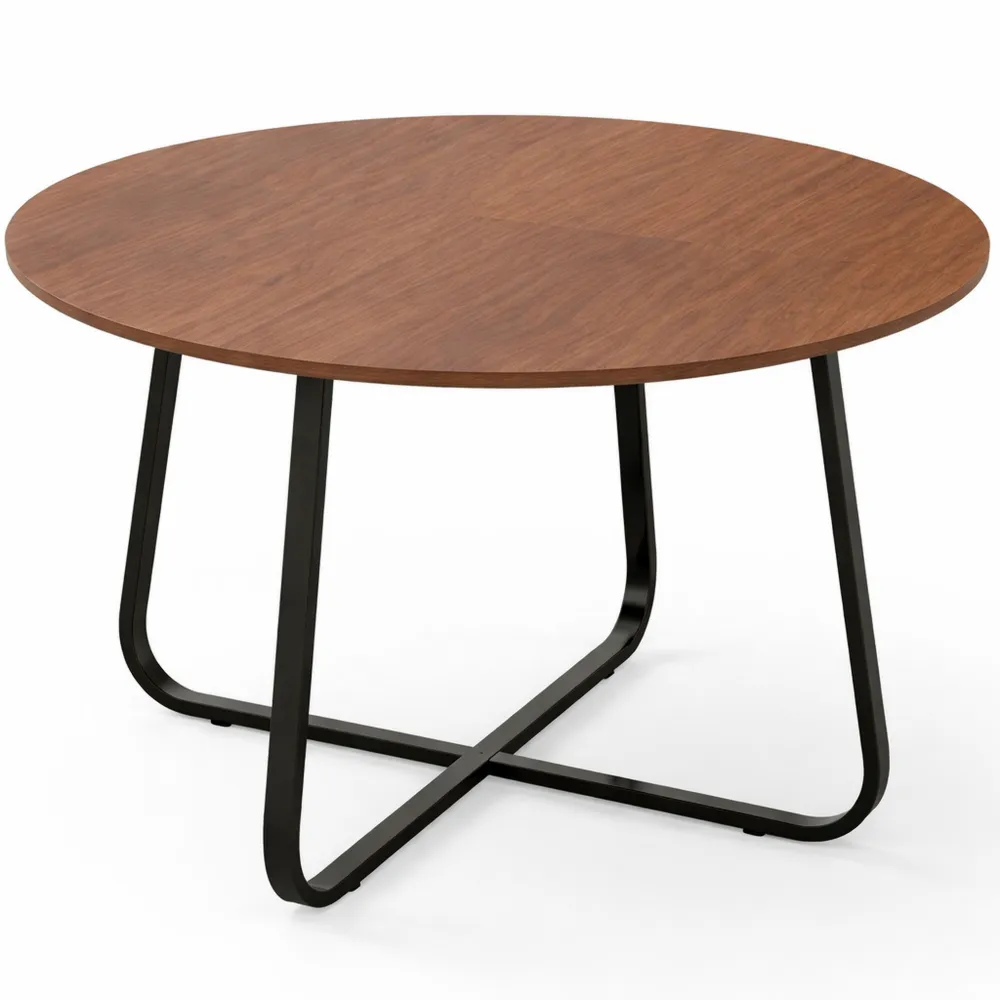 Runder Esszimmertisch für 4-6 Personen, 120 cm Metallfuß, Vintage Braun