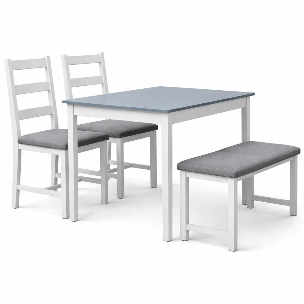 Platzsparendes Esszimmer-Set aus Massivholz mit Tisch, Stühlen und Bank