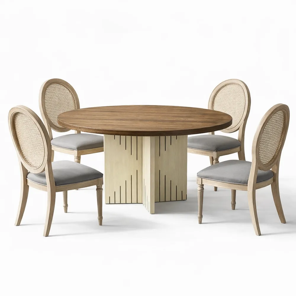 Runder Esstisch aus Holz für 4 Personen, modern, 100x100x75 cm, Braun