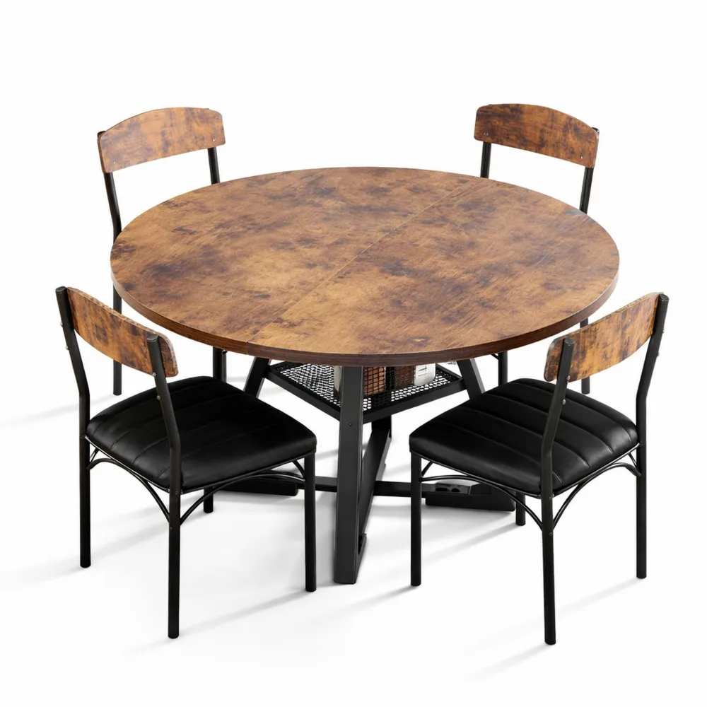 Runder Esstisch mit Ablage und 4 Stühlen im Industrial Design