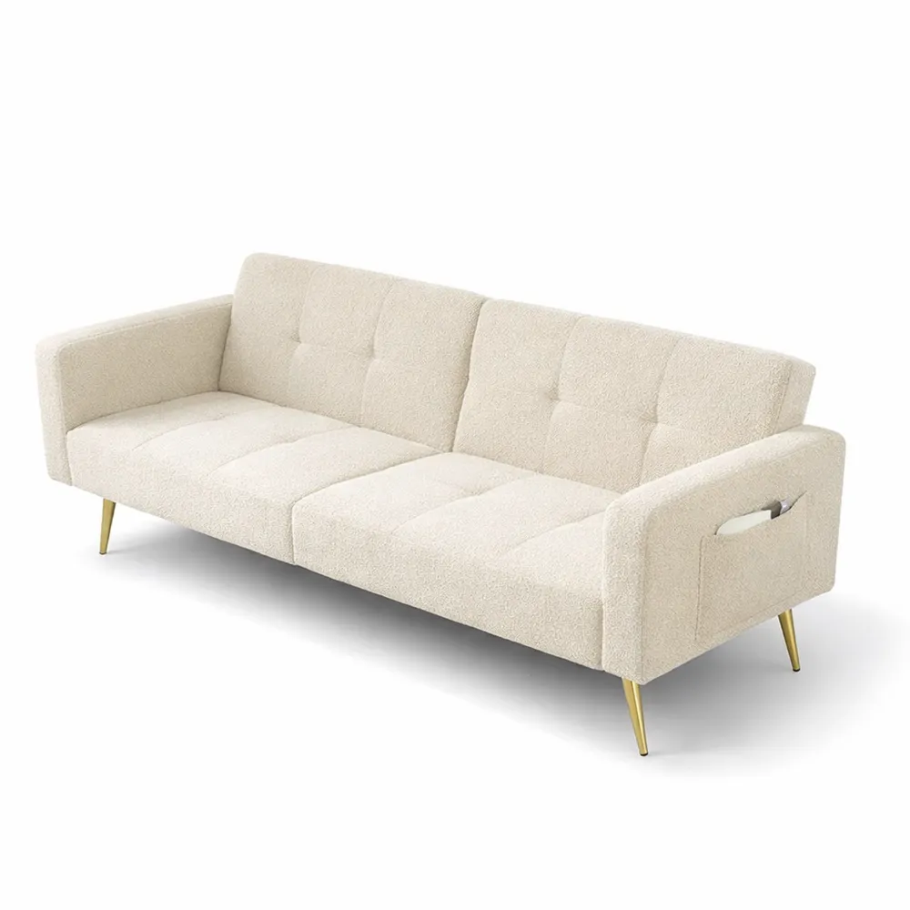 Verstellbares Schlafsofa mit Kissen und Goldbeinen