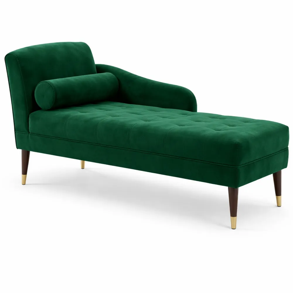 Elegante Samt-Chaiselongue mit linker Armlehne und Kissen