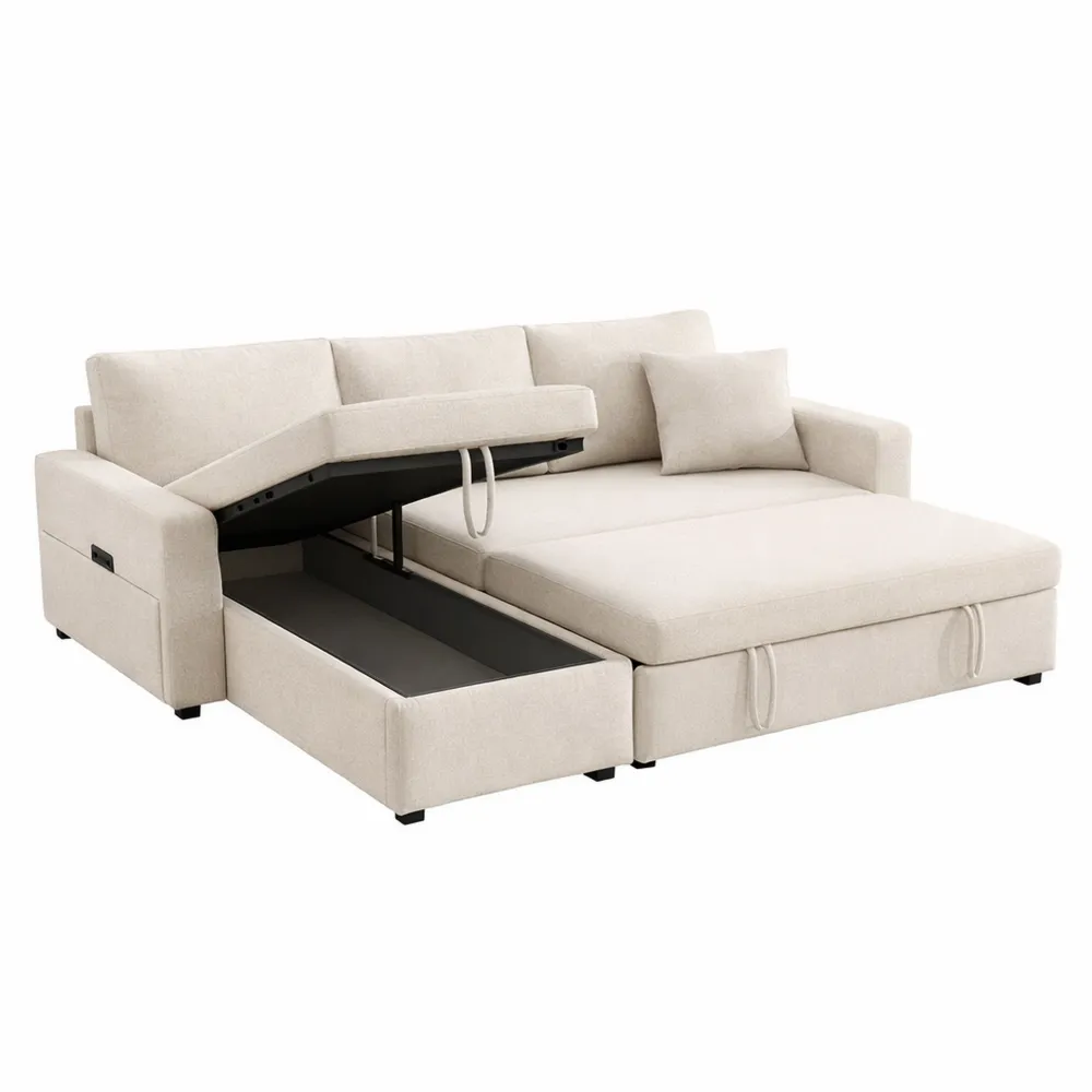Verstellbares L-Sofa mit Bettfunktion und Stauraum