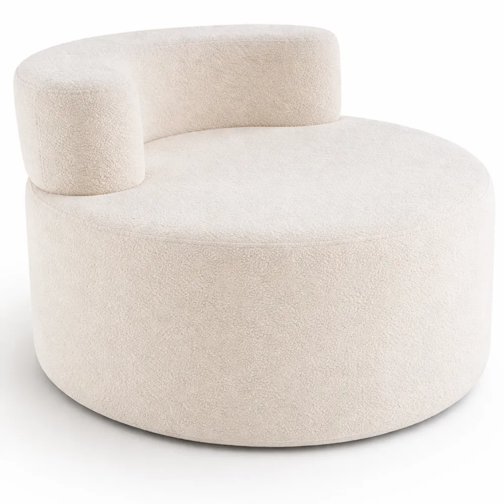 Rundes Einzelsofa mit Teddyfleece & geschwungener Rückenlehne, bequemer Sessel mit abnehmbarem Bezug