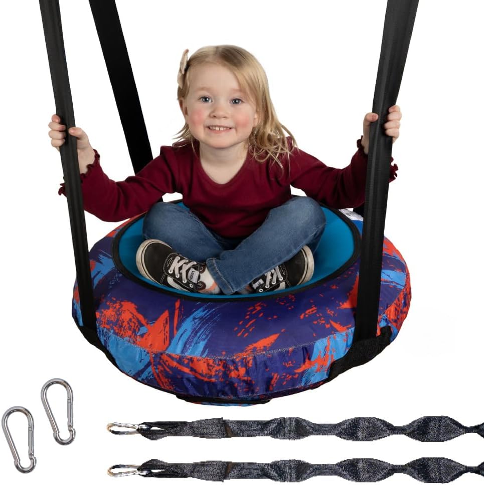 Durable 26” AIR Swing Safe Round Outdoor Saucer Tree Swing for Toddlers & Kids 