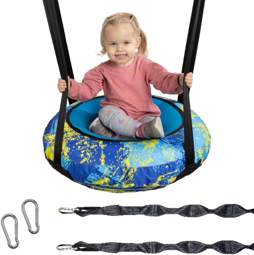 Durable 26” AIR Swing Safe Round Outdoor Saucer Tree Swing for Toddlers & Kids 