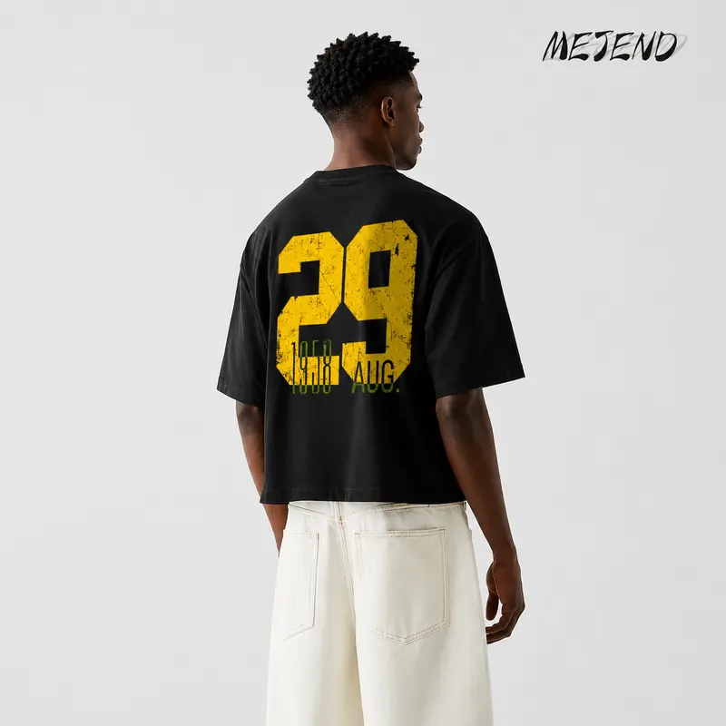 MeJend 12 oz Heavyweight Cotton Cropped Tee, Oversized Number Print T Shirt