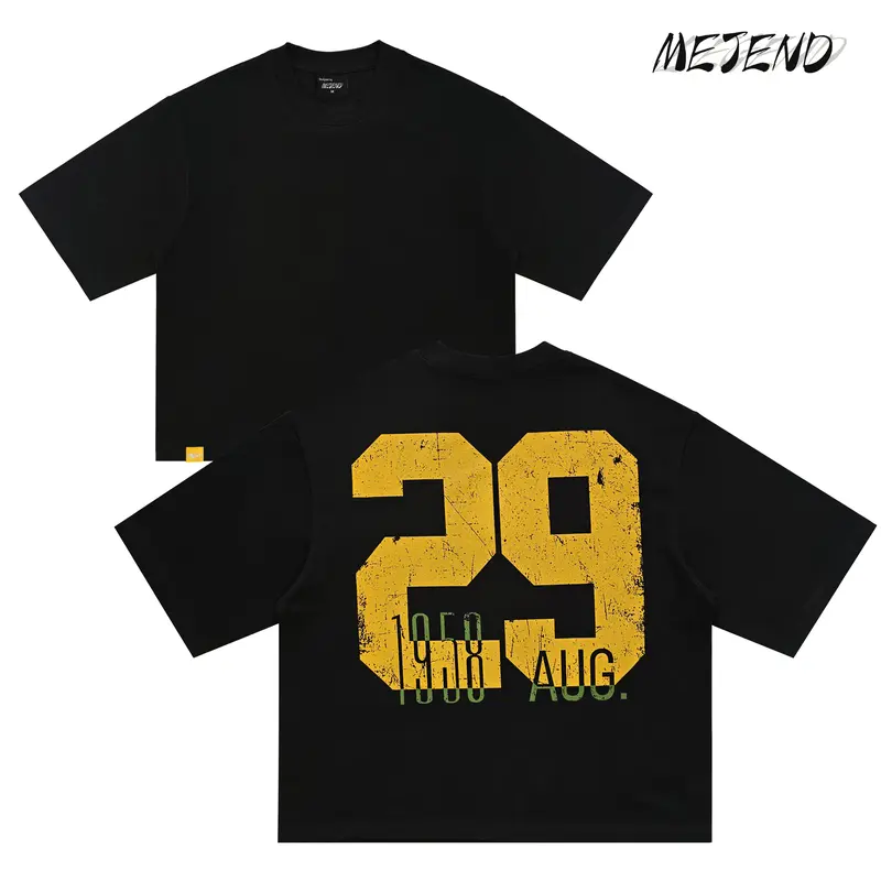 MeJend 12 oz Heavyweight Cotton Cropped Tee, Oversized Number Print T Shirt