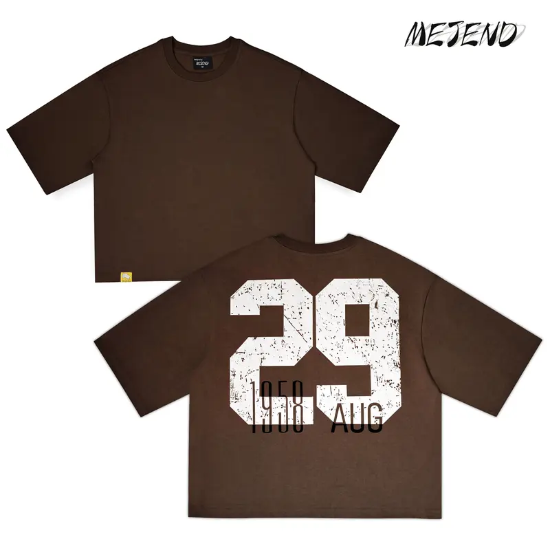 MeJend 12 oz Heavyweight Cotton Cropped Tee, Oversized Number Print T Shirt