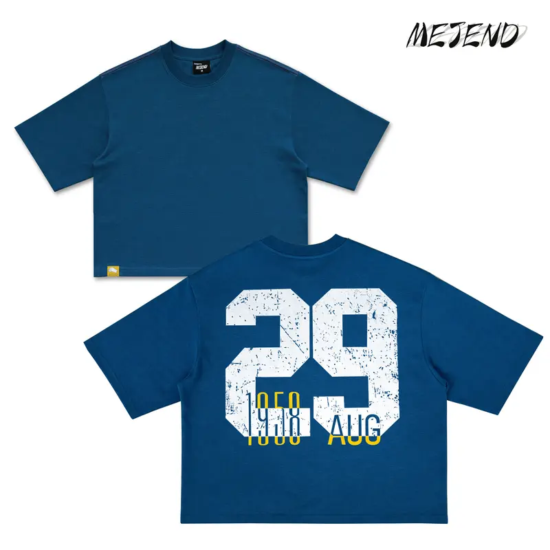 MeJend 12 oz Heavyweight Cotton Cropped Tee, Oversized Number Print T Shirt