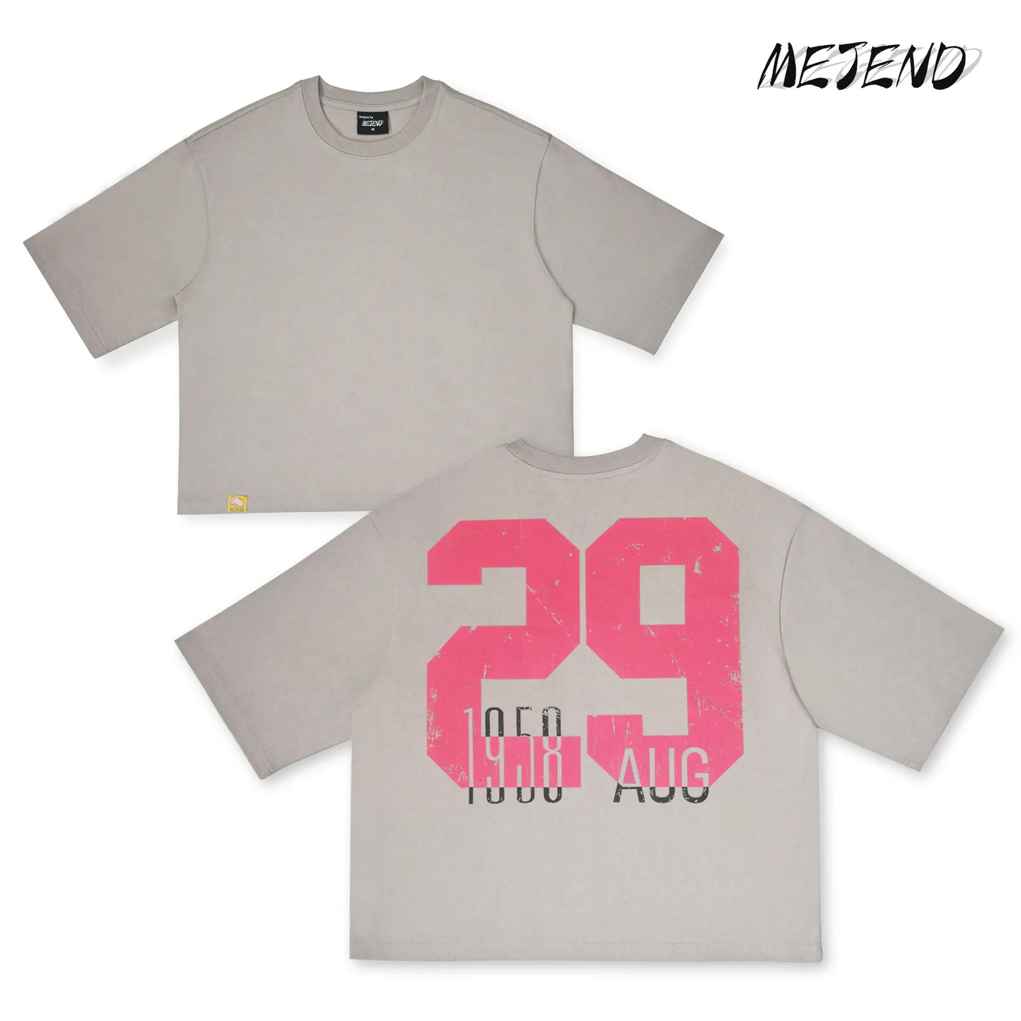 MeJend 12 oz Heavyweight Cotton Cropped Tee, Oversized Number Print T Shirt