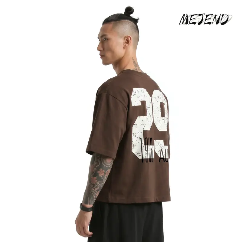 MeJend 12 oz Heavyweight Cotton Cropped Tee, Oversized Number Print T Shirt