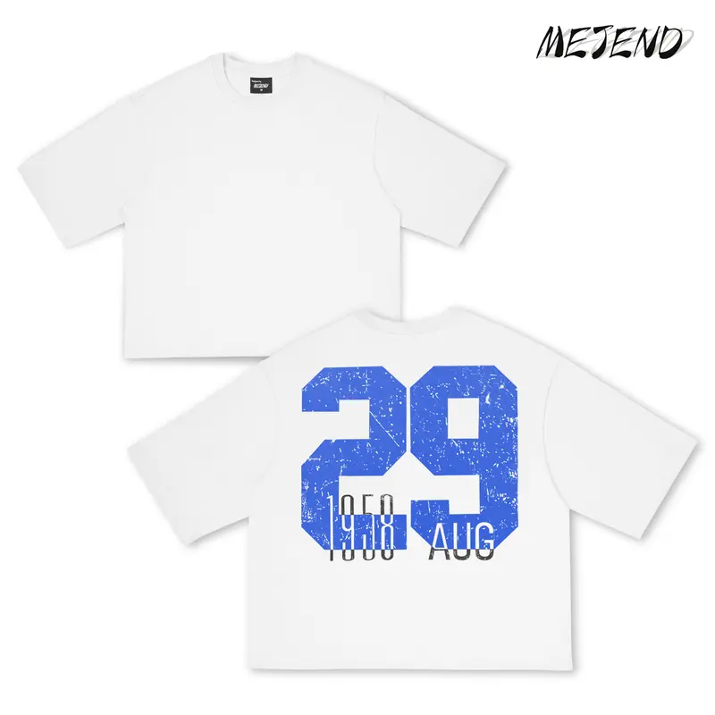 MeJend 12 oz Heavyweight Cotton Cropped Tee, Oversized Number Print T Shirt