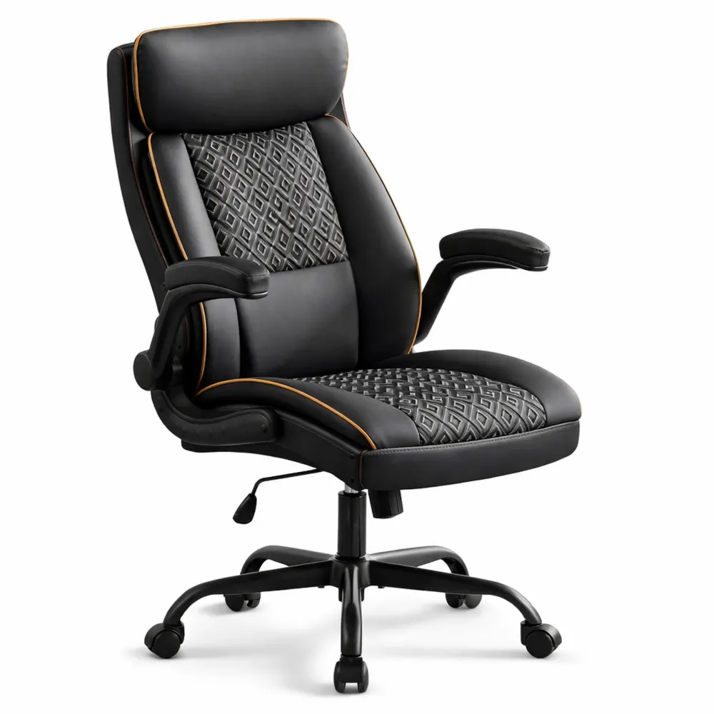 Ergonomischer Bürostuhl mit Verstellbarer Rückenlehne und Klappbaren Armlehnen, Drehstuhl für Home Office, Schwarz