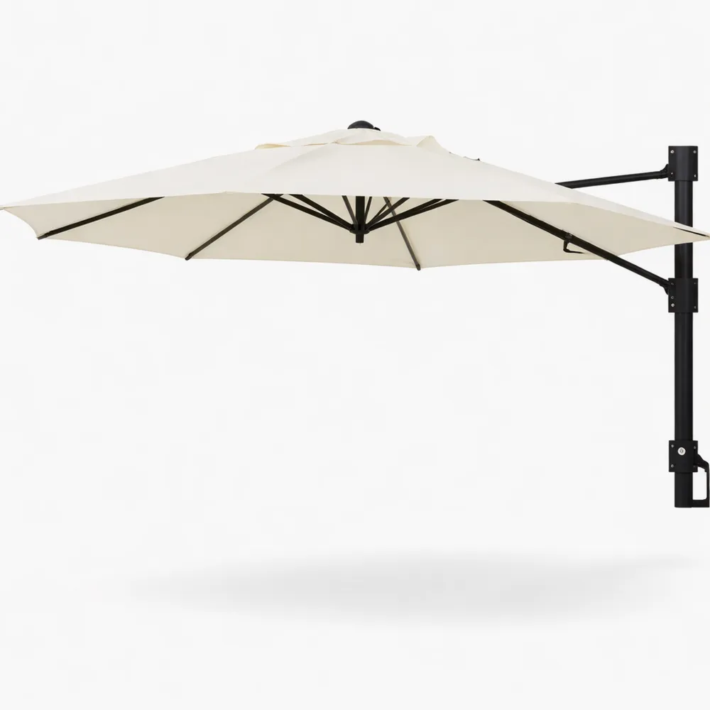 Großer Wand-Sonnenschirm mit Kurbelsystem, 300 cm, für Terrasse und Balkon, Sandfarben