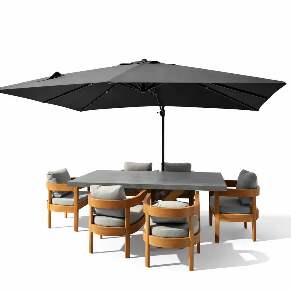 Großer Kippbarer Ampelschirm 360° drehbar, UV-beständig, Aluminium, Grau