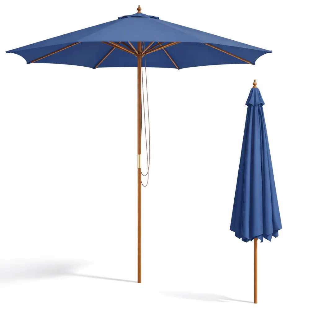 Großer Holz-Gartenschirm, blau für Terrasse und Pool