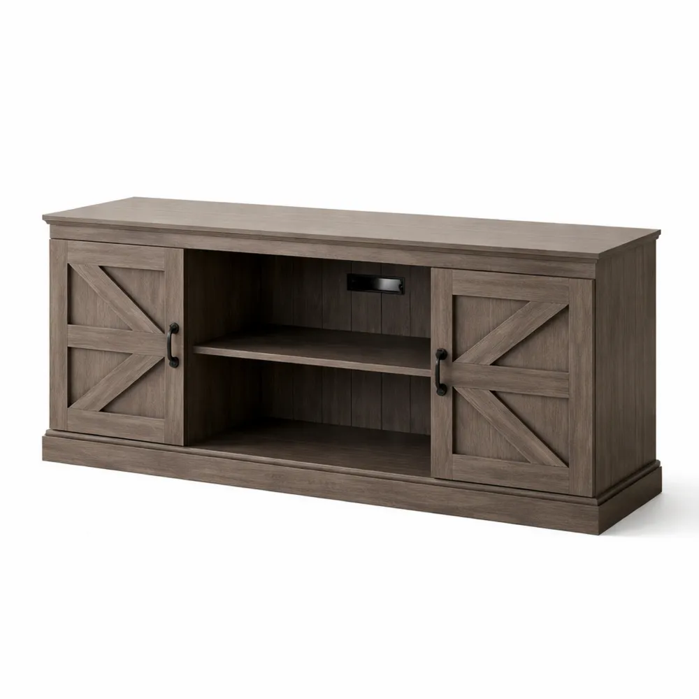 TV Schrank im Landhausstil mit Stauraum, 147x67x40 cm, Grau