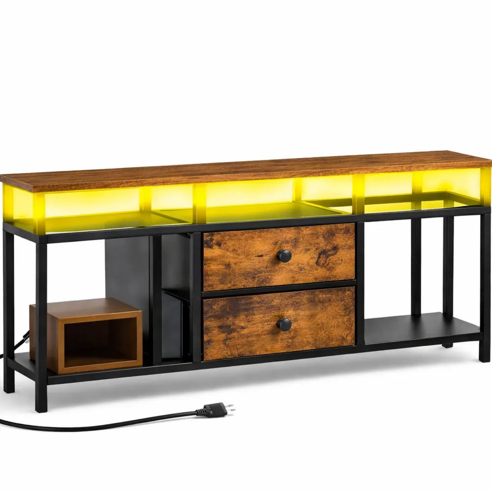 Fernsehschrank mit LED-Beleuchtung und Stauraum für Wohnzimmer