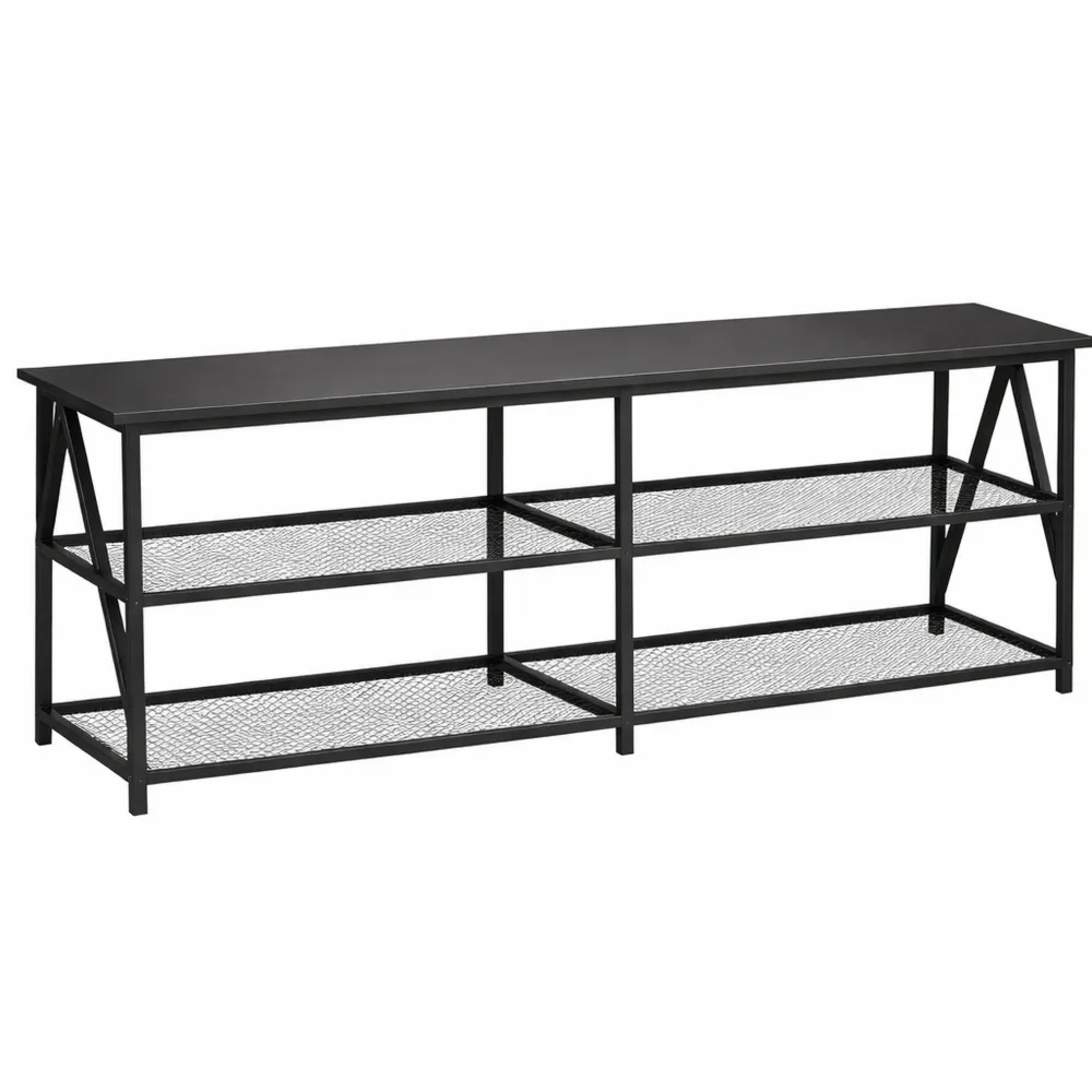 Moderner TV-Schrank mit offenen Fächern, für Fernseher bis 65 Zoll, industrielles Design, Schwarz