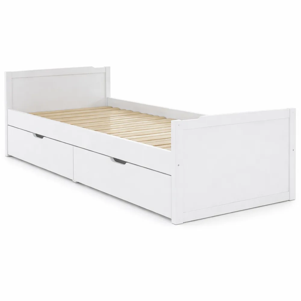 Einzelbett aus Kiefernholz mit Schubladen, 90x200 cm, Weiß