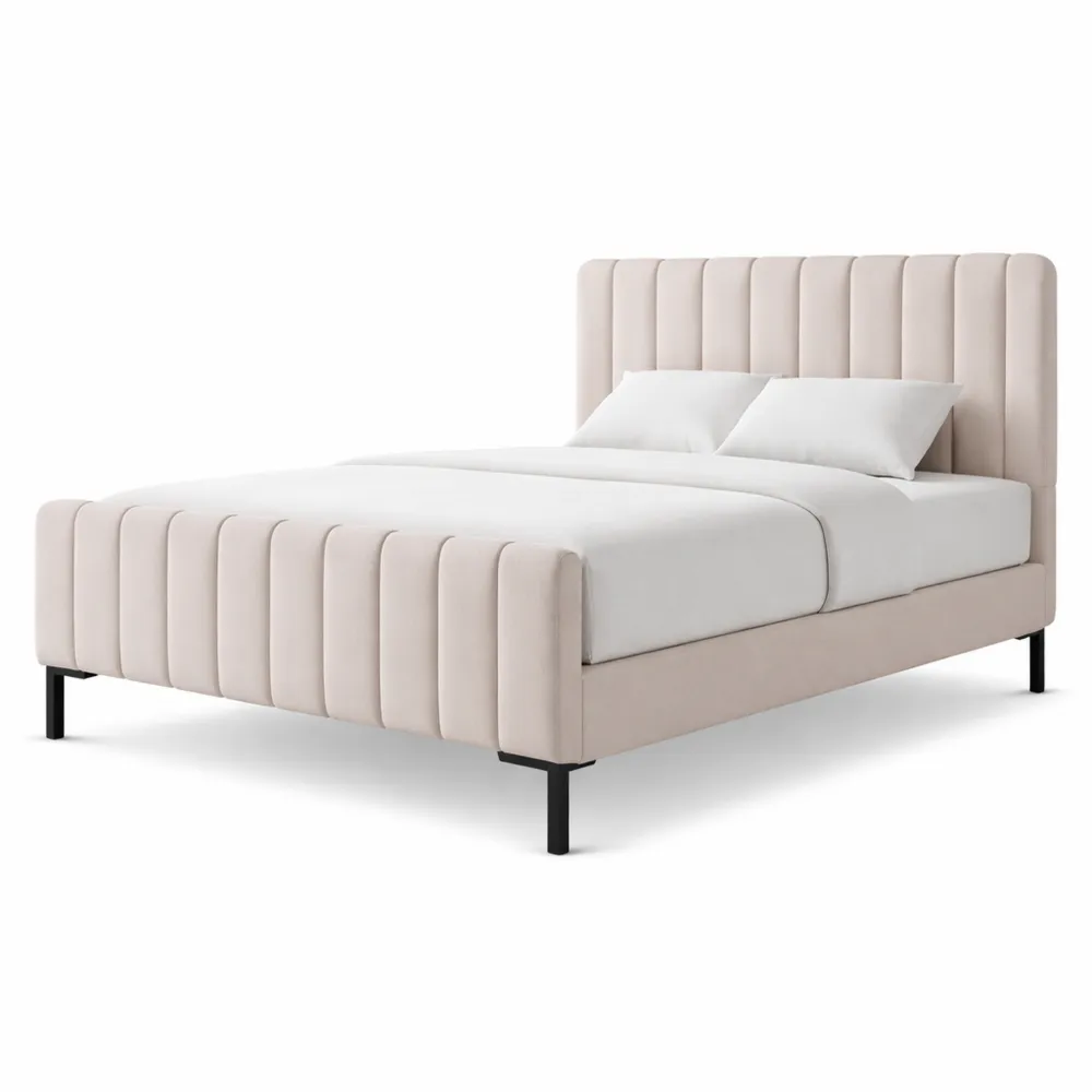 Verstellbares Polsterbett 90x200 cm mit Lattenrost, Leinenstoff Beige