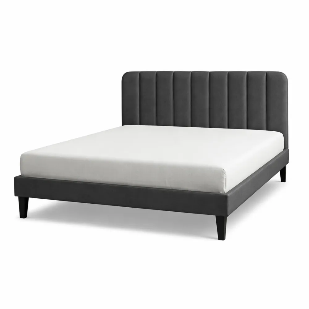 Polsterbett 140 x 200 cm mit verstellbarem Kopfteil und Lattenrost, samtig, grau