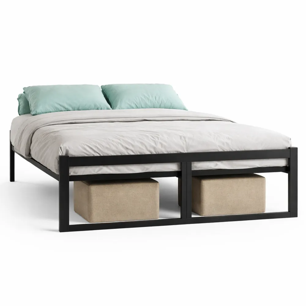 Metallbett 140x200 cm mit Lattenrost und Stauraum, 32 cm hoch, Schwarz