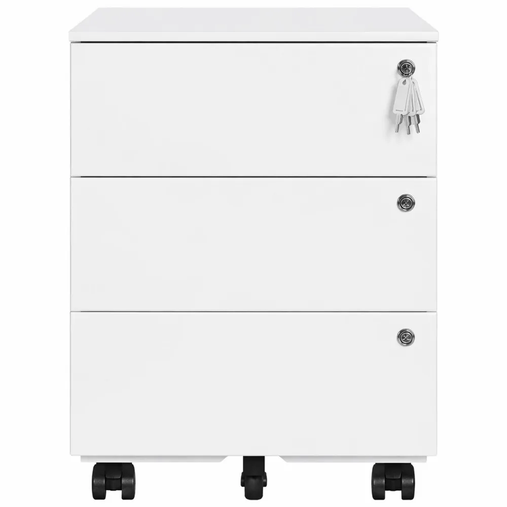 Cassettiera con Serratura per Ufficio e Casa, 3 Cassetti e Porta Stampante