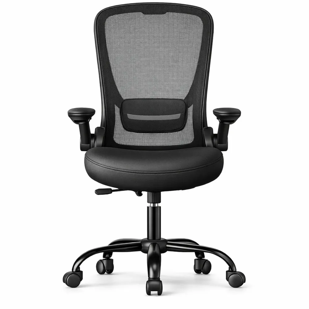 Sedia da Ufficio Ergonomica con Supporto Lombare, Oscillante e Braccioli Pieghevoli