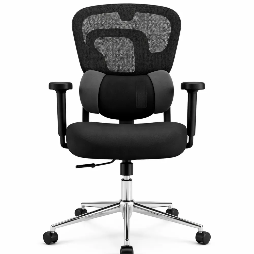 Sedia ergonomica con poggiatesta regolabile, supporto lombare e braccioli 3D, girevole fino a 150 kg, colore nero