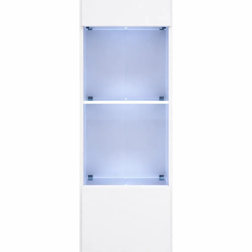 Vetrina con Piedini, LED, Finitura Lucida, Bianco, 40x167x29 cm
