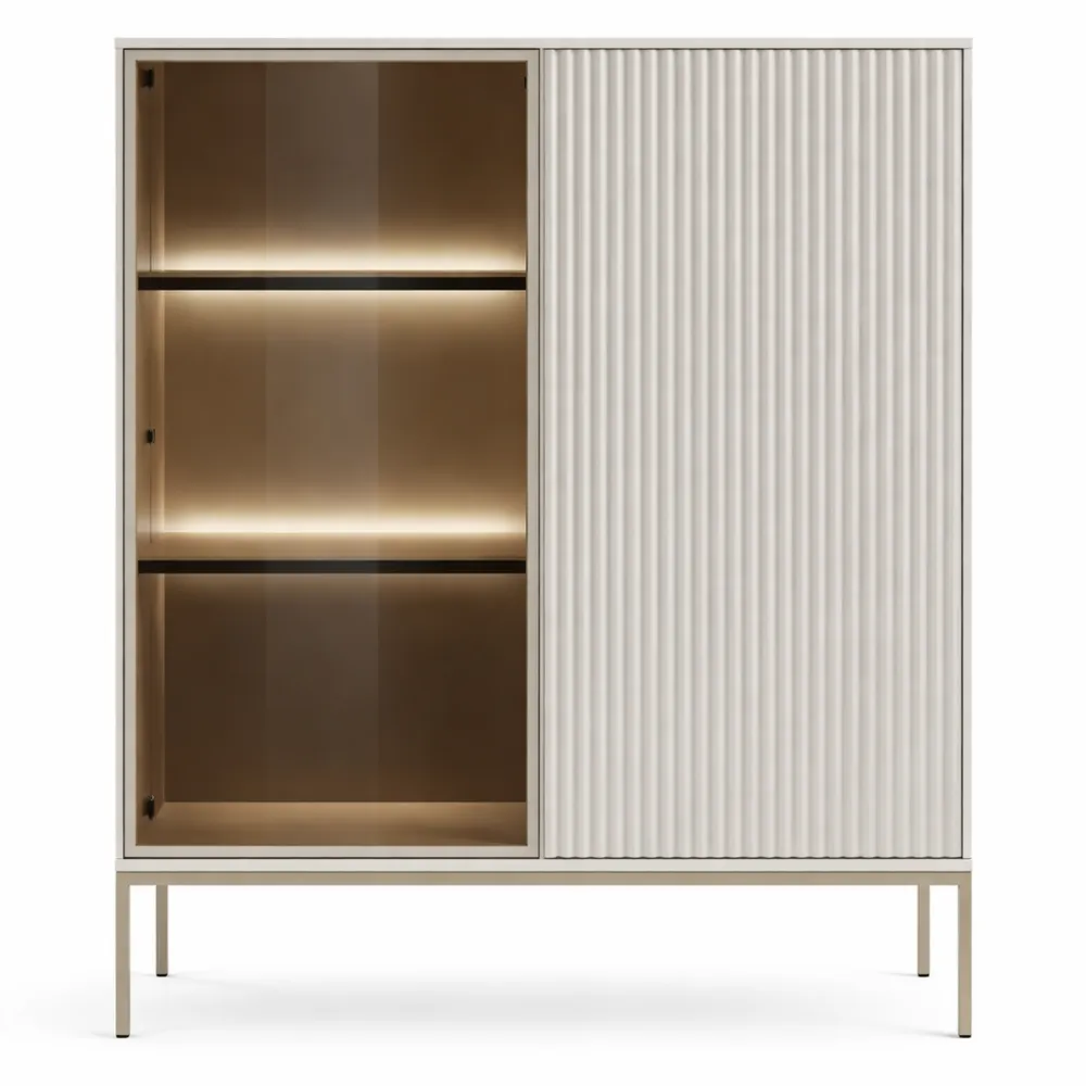 Vetrina con Illuminazione LED in Cashmere, L104 x A126 x P39 cm