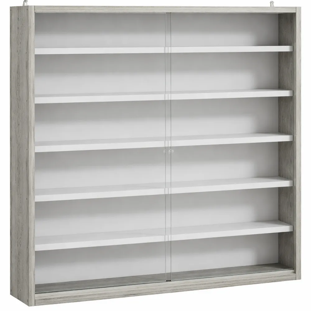 Vetrina da Parete a 6 Ripiani Regolabili per Oggetti da Collezione, 80x9.5x83 cm, Bianco e Grigio