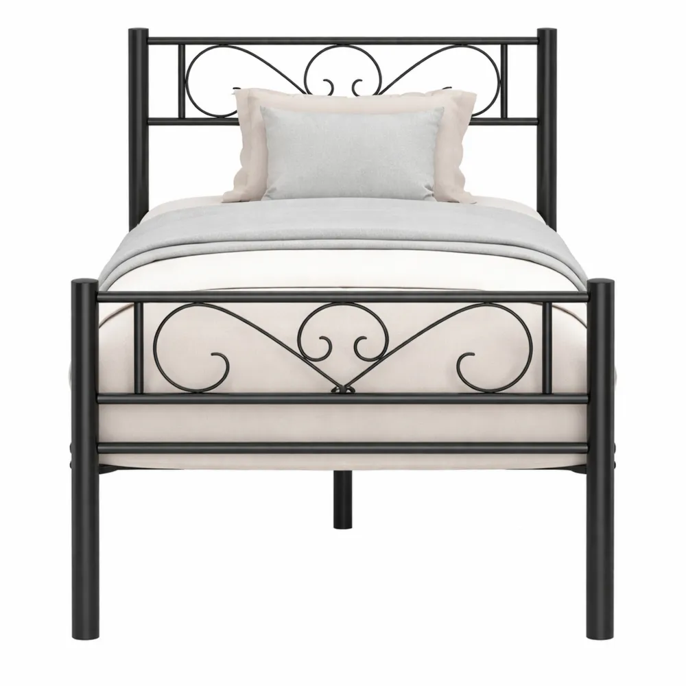 Struttura Letto Singolo in Metallo, Letto a Doghe per Materassi 190 x 90 cm, Facile da Montare, per Spazi Compatti, Nero