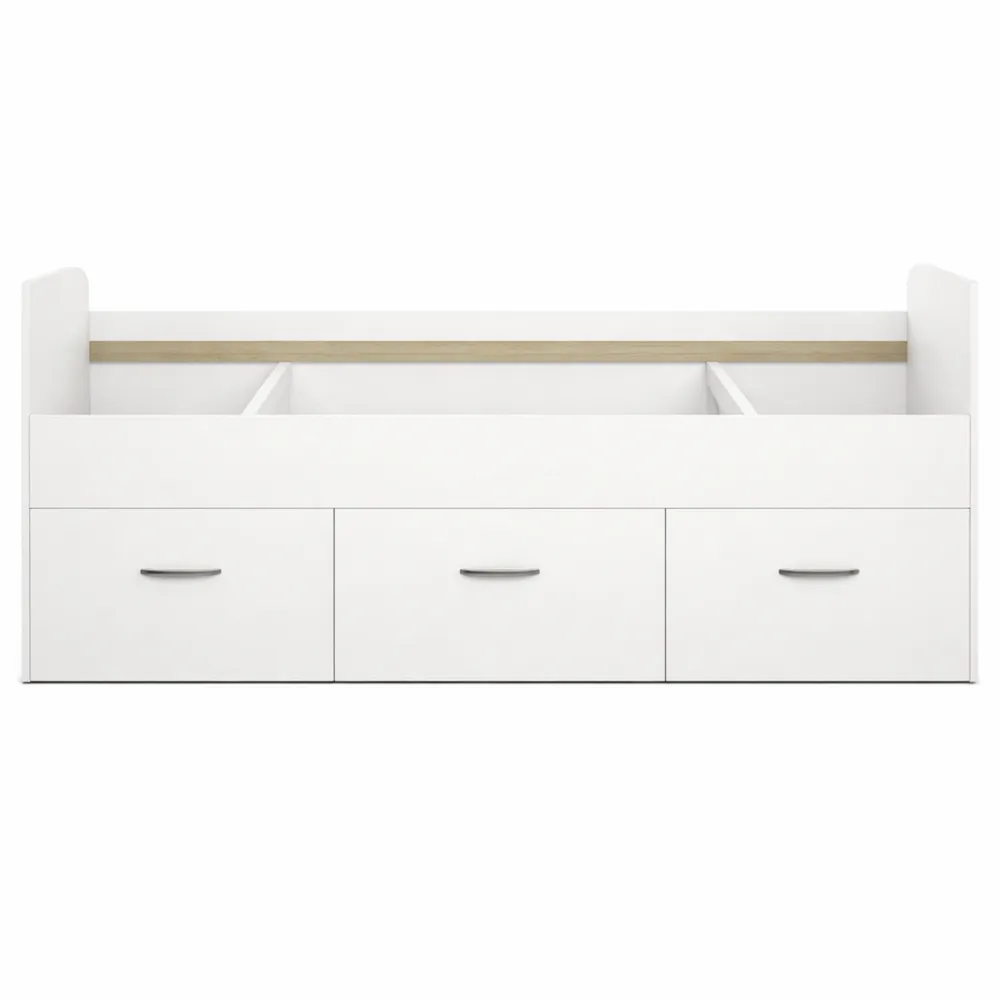 Letto singolo con cassetti in legno bianco opaco