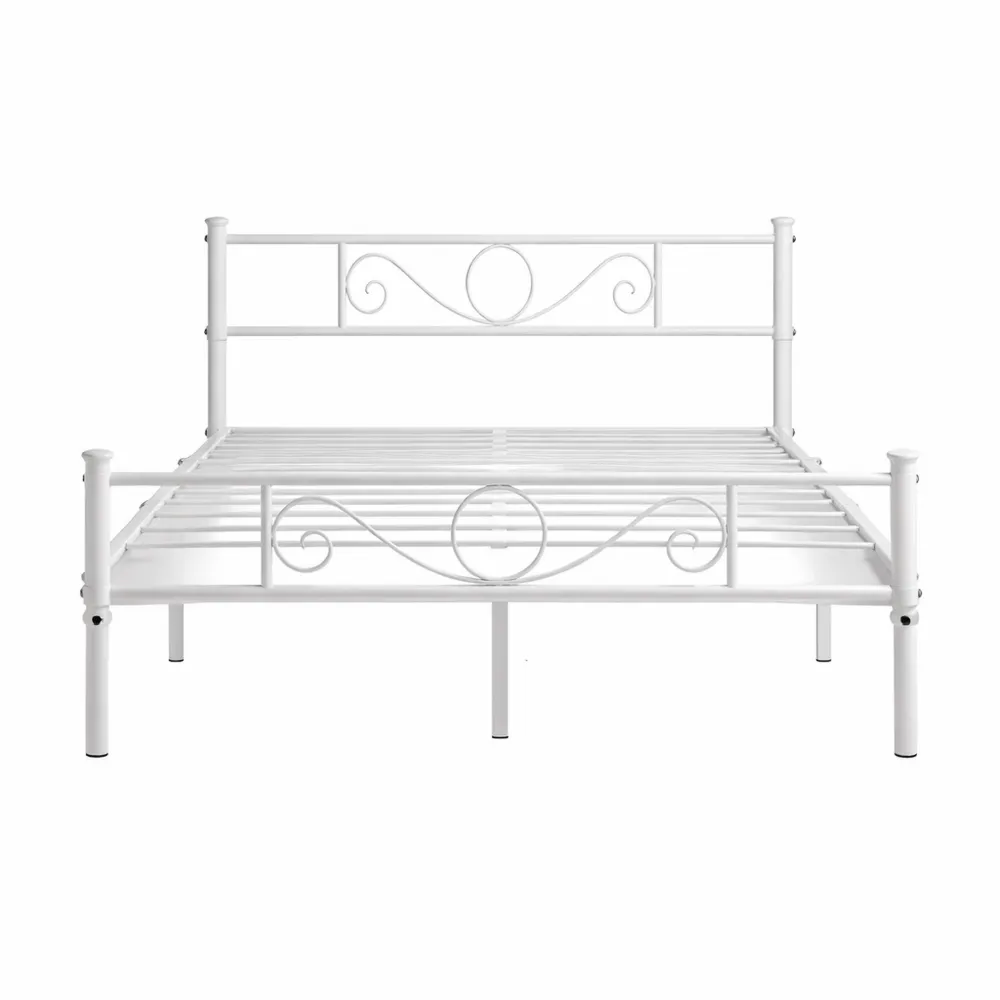 Letto Matrimoniale in Metallo con Doghe 140x200 cm Stile Rustico Moderno Bianco