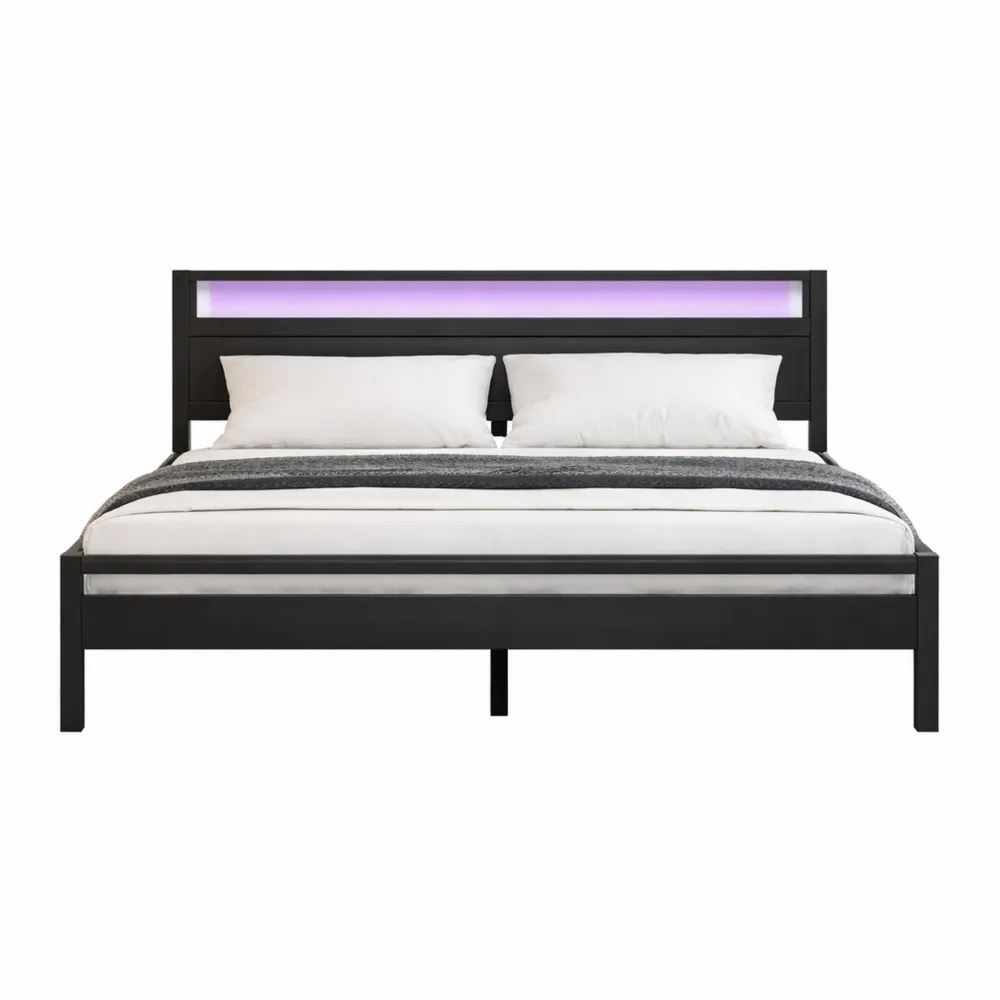 Letto matrimoniale con contenitore e rete a doghe, funzione USB e LED