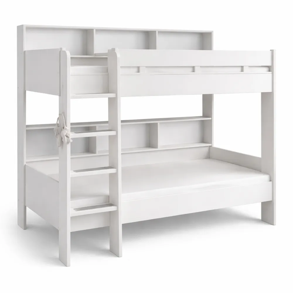 Platzsparendes Hochbett mit Leiter und zwei Liegeflächen 90 x 200 cm in Weiß