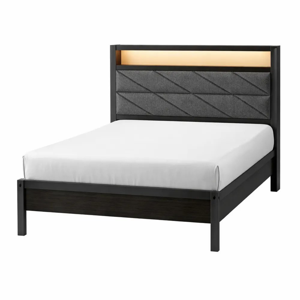 Metallbett 90x200 mit Beleuchtung und Stauraum