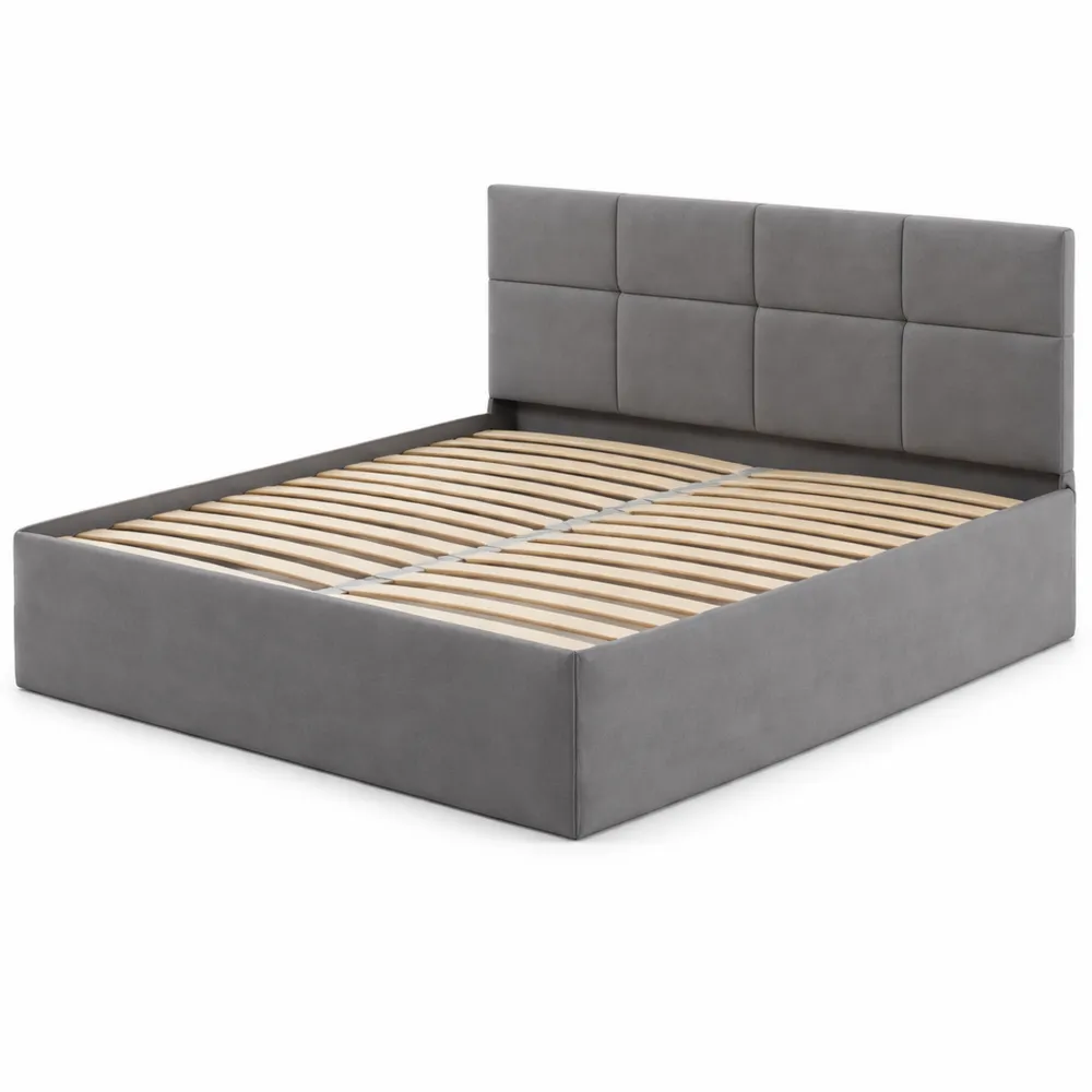 Doppelbett 180x200 mit Bettkasten und Kopfteil, Stauraumbett ohne Matratze - Graphit