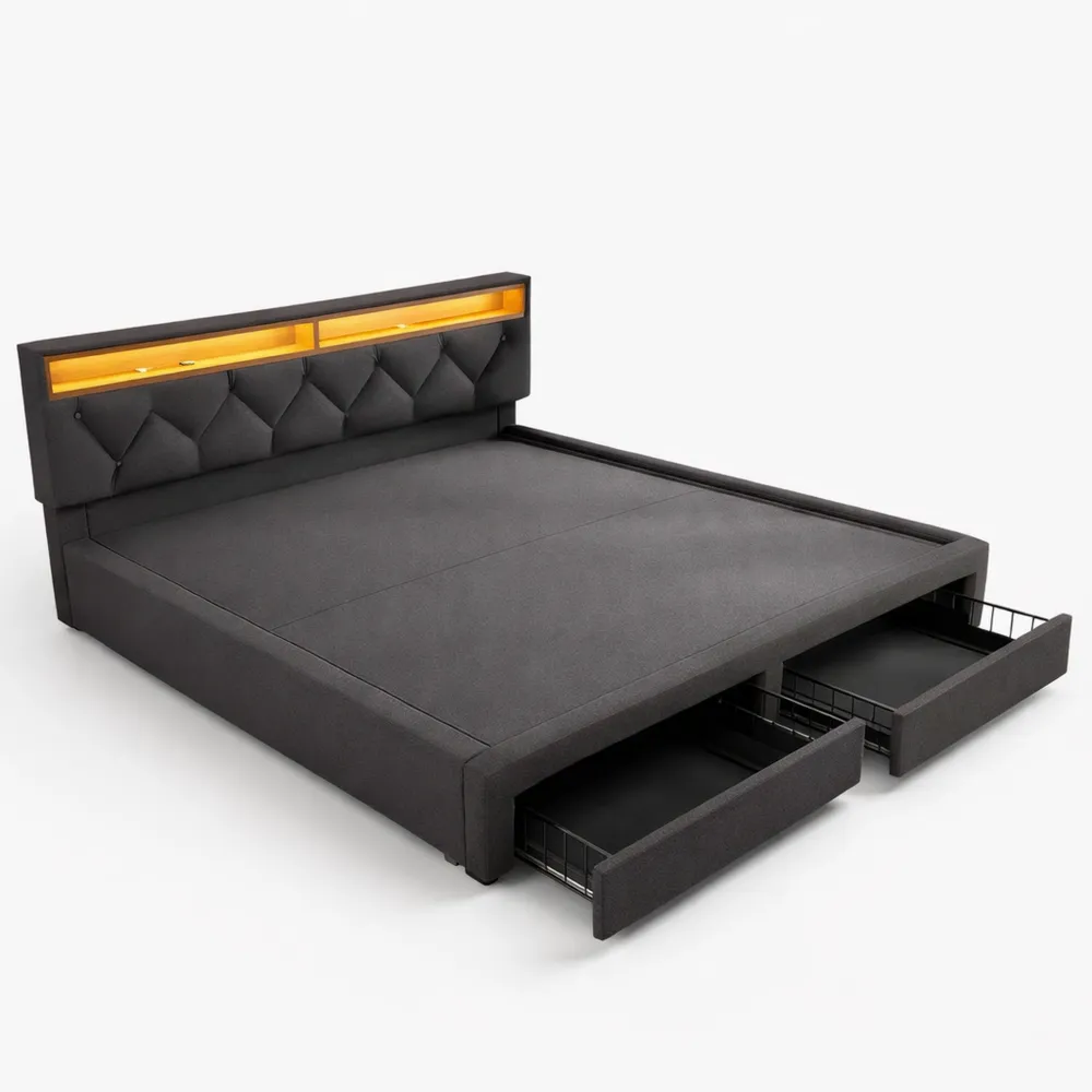 Modernes Doppelbett 180x200 cm mit LED und Stauraum