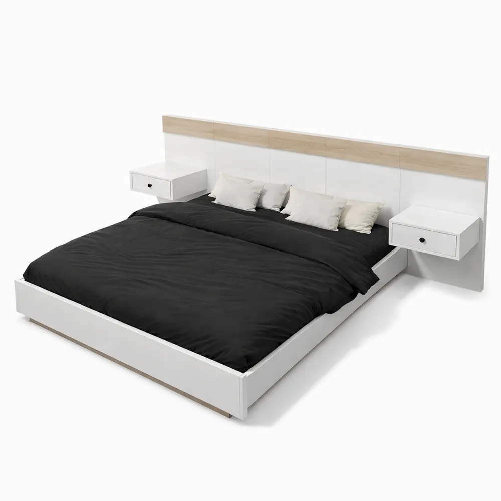 Modernes Doppelbett 180x200 cm mit LED-Nachttischen und USB-Ports