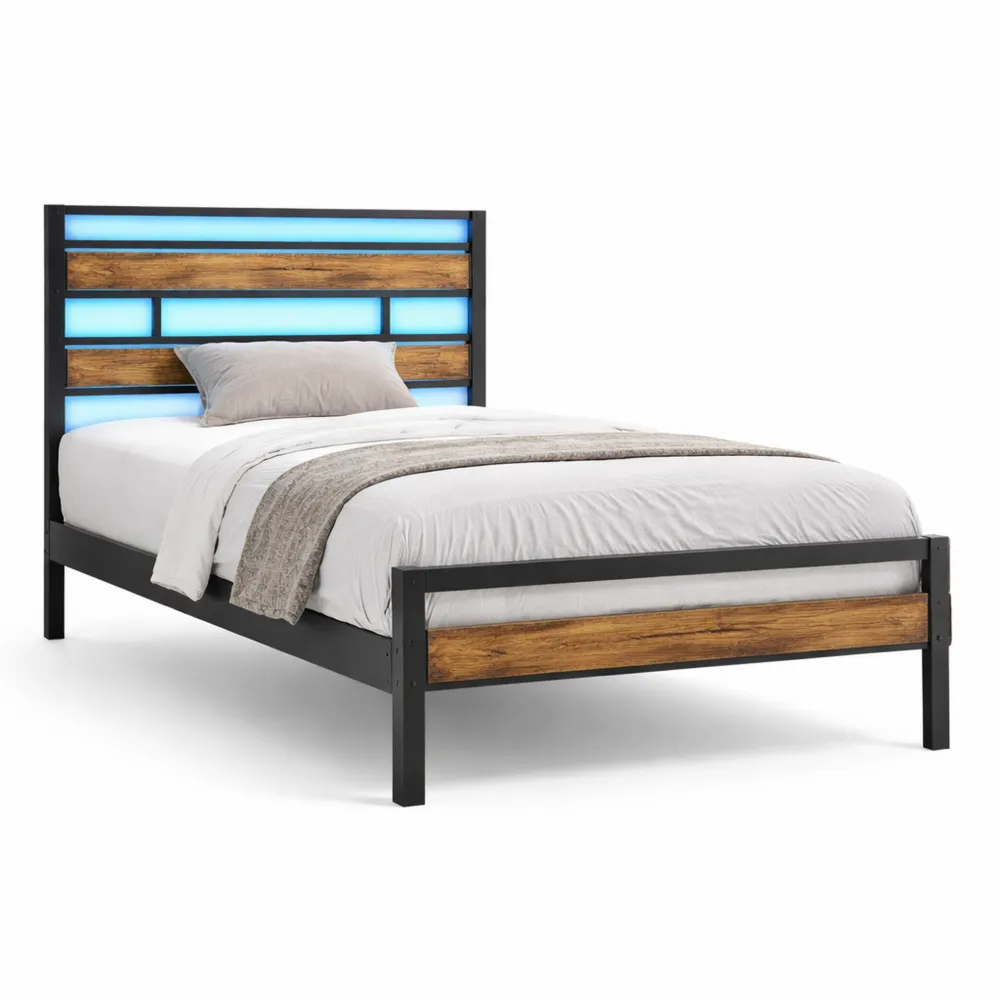 Metall-Einzelbett 90x200 mit LED und Ladestation