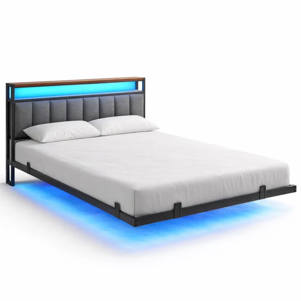 Modernes Polsterbett 140x200 cm mit LED und Stauraum