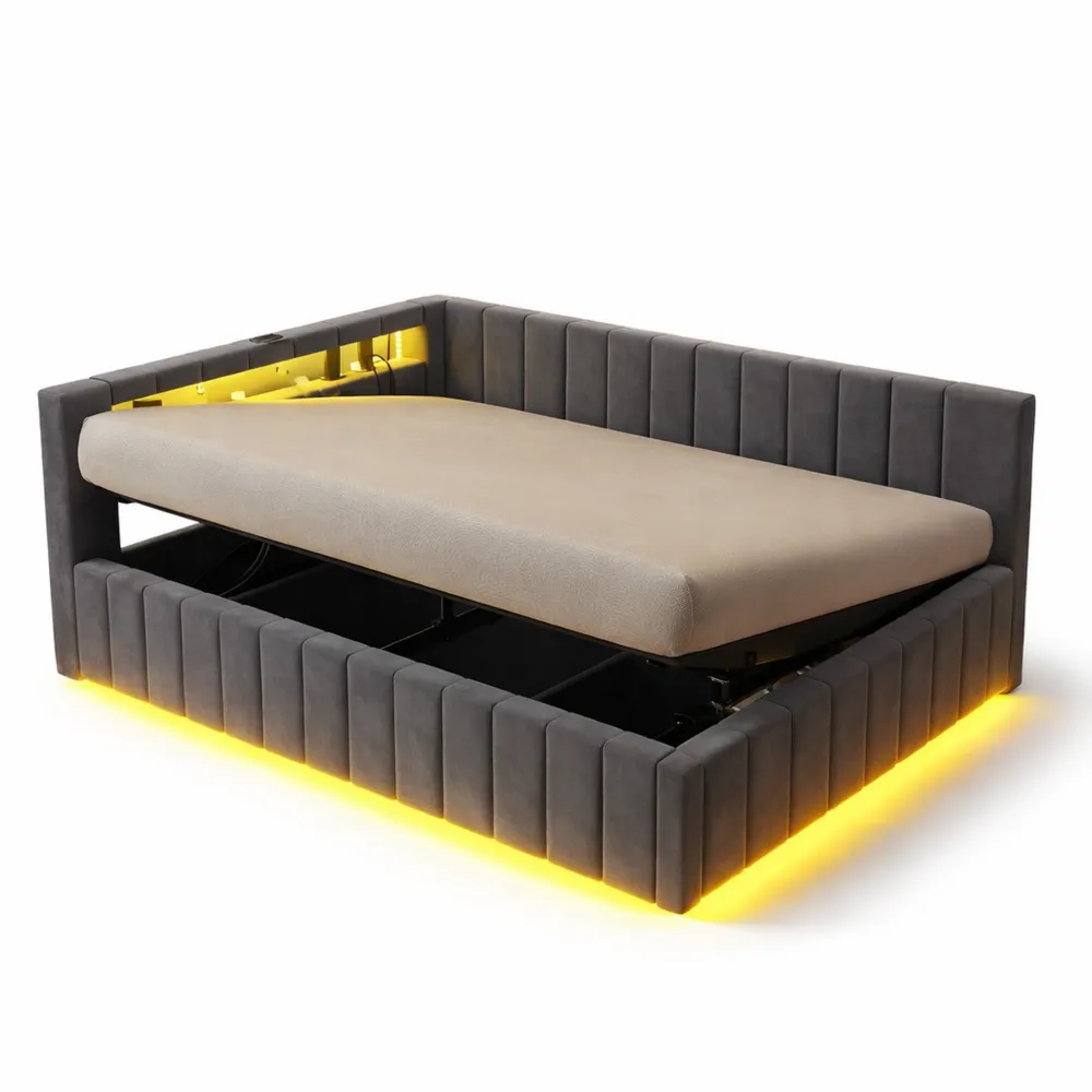 Schlafsofa mit Stauraum und LED, 140x200 cm, Grau