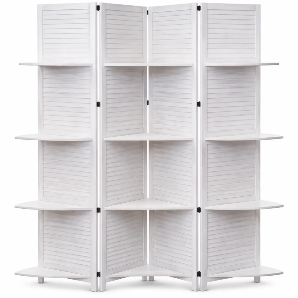 Moderner Raumteiler mit Regalböden im Shabby Look, 170x125cm, Weiß