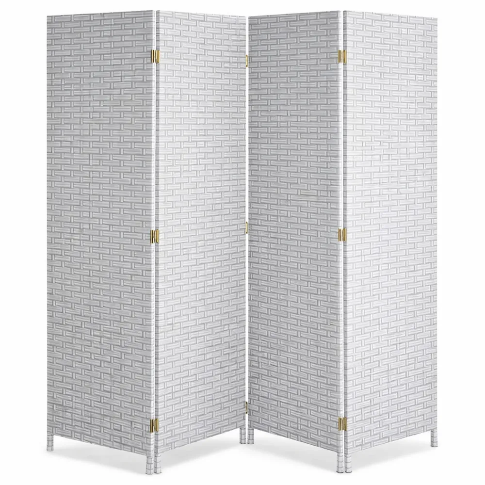 Faltbarer 4-teiliger Raumtrenner, 180x180 cm, Sichtschutz aus Kunststoff, weiß-grau
